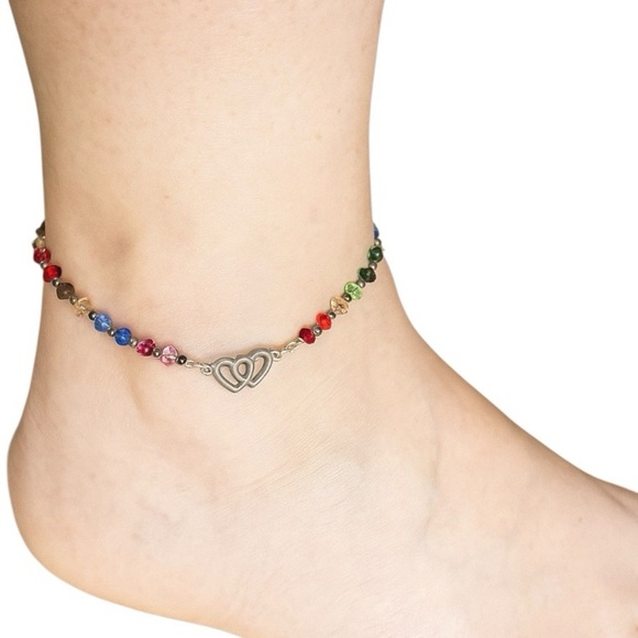 Crystal Rainbow Heart Charm Closure Anklet - Picture 2 of 2